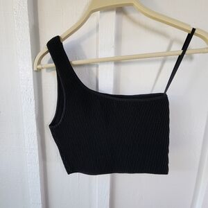 ARITZIA BABATON Tank Top Sculpt Knit One Shoulder Cropped Ribbed Black Size Med